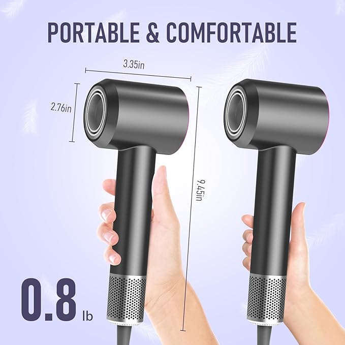 Hair Dryer 1800W Fast Drying Blow Dryer with 160000 RPM High-Speed Brushless Motor Low Noise Hairdryer with Magnetic Attachments for Home Salon Travel