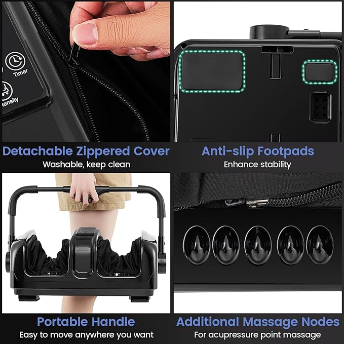 Giantex Foot Massager with Heat and Remote Control Calf Massager with 3 Massage Settings Timer Washable Cover Adjustable Stand Foot Massage Machine for Calf Arms Relax Gift for Women Men (Black)