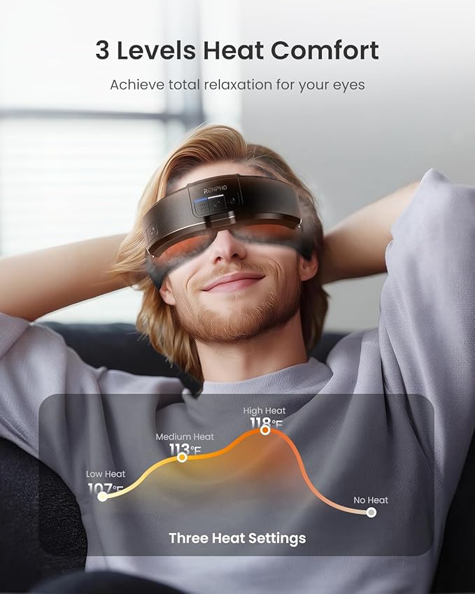 RENPHO Eyeris Shift Eye Massager for Migraines Heated Eye Massager &amp Sleep Mask for Relaxation Birthday Gifts for Women/Men/Mom/Dad Music Temple Fack Mask Massager Improve Sleep