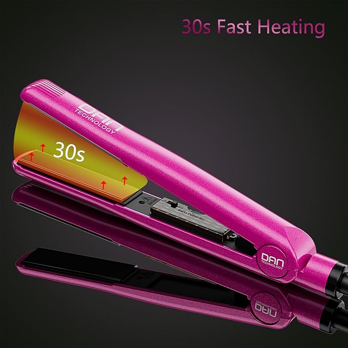 Dan Technology 2-in-1 1 Ceramic Flat Iron: Dual Voltage Adjustable Temperature Professional Straightener for Black Hair