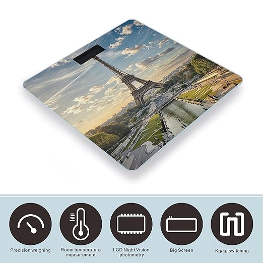 Eiffel Tower Paris Scale for Body Weight Highly Accurate Digital Bathroom Body Scale Digital Bathroom Scales for People Anti-Slip Large LCD Display Smart Scales