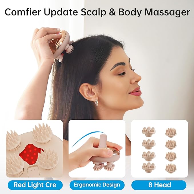 COMFIER Cordless Scalp Massager with 3 kneading ModesWaterproof Head Massage with 8 Claws for Deep CleansingBody Cat Head ScratcherGift for WomenGold