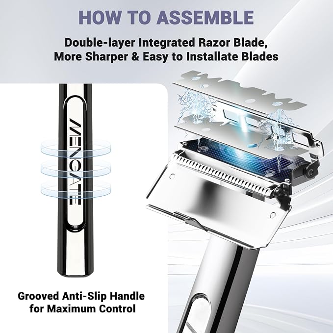 Adjustable 2-Blade Safety Razor Set with Magnetic Head for Men Women - with 10 Blades Shave Brush - Precision Shaving Reusable &amp Plastic-Free Shaver for Beard Head Leg Shaving