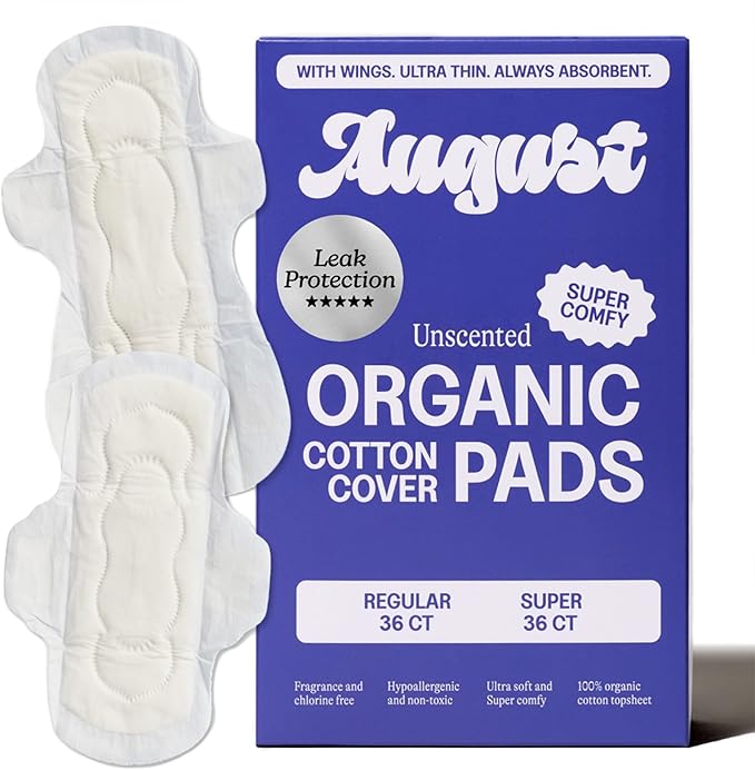 August Regular &amp Super Cotton Menstrual Pads 72 (36+36) Ultra Thin Pads with Wings Hypoallergenic Sanitary Napkins with Organic Cotton Topsheet Compostable Wrapper Non-Toxic Fragrance-Free