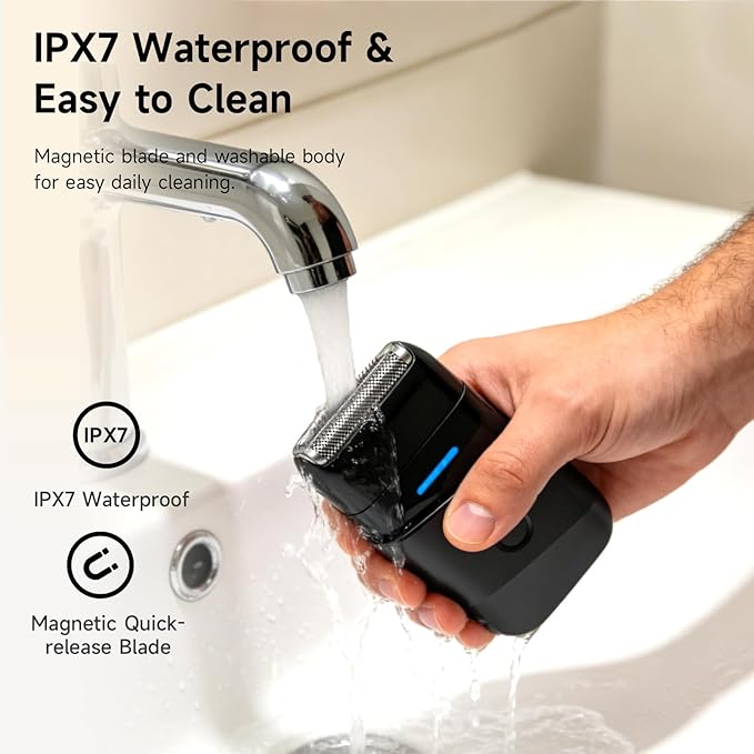 Electric Razor for Men Protable Foil Shaver with Double Floating Blade &amp UV Lamp IPX7 Electric Shavers for Men Cordless Razor with Auto Travel Lock USB-C Rechargeable Trimmer with Wet &amp Dr