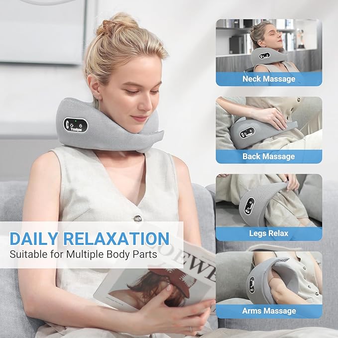Neck Massager Deep Tissue Kneading Massage Pillow for Neck Back Shoulder Electric Shiatsu Massage Cushion for Pain Relief and Relaxation at Home Office and Travel
