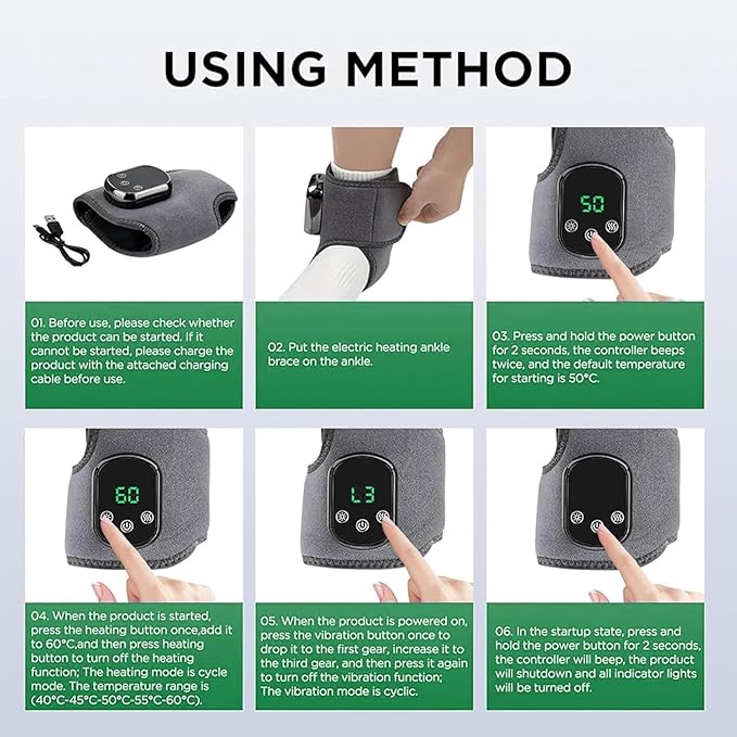 Ankle Massager for Pain Relief with Hot Compress Function 3-Level Adjustable Heat &amp Vibration Smart Timer Touch Screen Compact &amp Portable for All Ages (1pc)