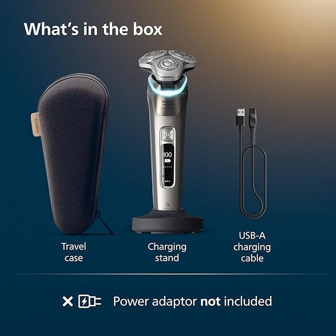 Philips Norelco Shaver i9000 Prestige - Wet &amp Dry Electric Shaver Gold Oyster Sense IQ Technology Triple Lift &amp Cut System 360 Rotating Dual SteelPrecision Blades Quick Clean Pod Model X
