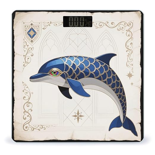Dolphin Gothic Art Scale for Body Weight Sturdy Tempered Glass Weighing Scales with LCD Display Accurate Digital Bathroom Scale Convenient Body Fat Smart Scales Easy Read