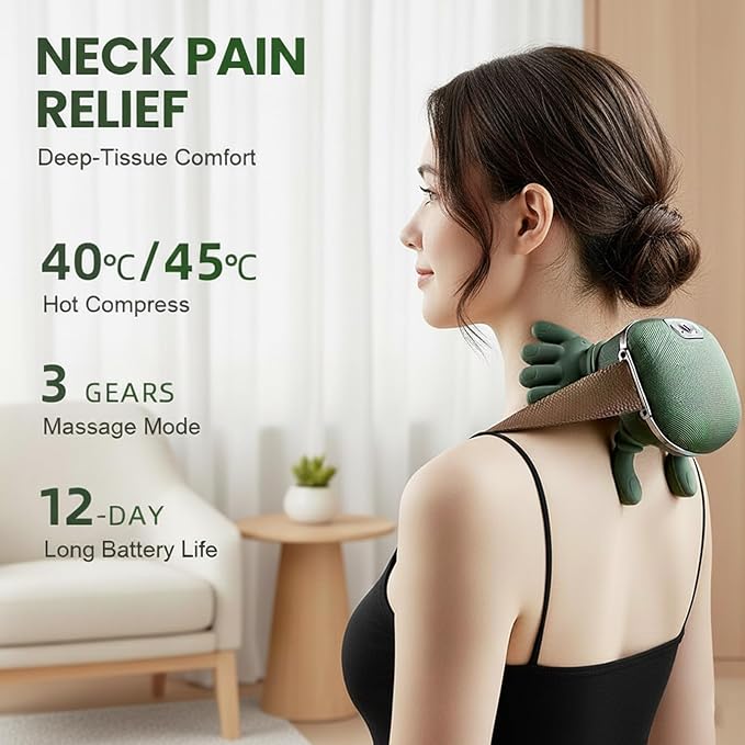 Bionic Heated Massager with 4D Kneading &amp Adjustable Heat Wireless Neck Shoulder Back Massager Portable Shiatsu Deep Tissue Massage Pillow for Men and Women