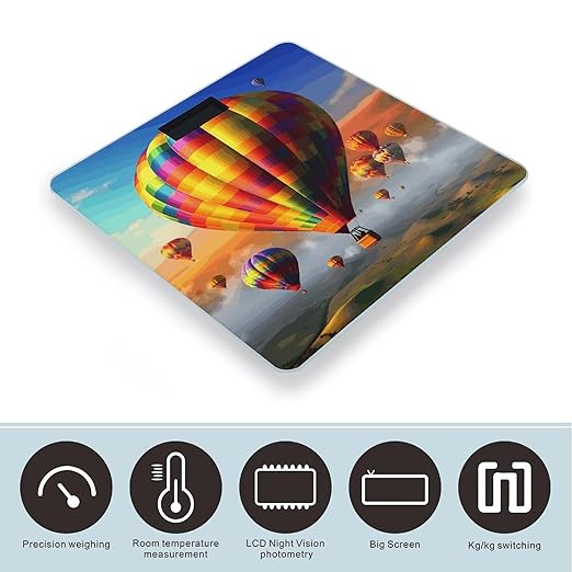 Hot Air Balloons Weight ScaleClear LED Display Bathroom Digital Weighing ScaleTempered Glass Digital Bathroom Scale for Body Weight Capacity Up to 400 Lbs