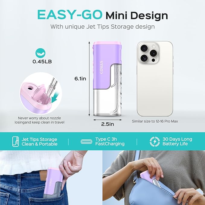COSLUS Kids Water Dental Flosser &amp Cordless Mini Water Teeth Flossers Deep Cleaning Picks 4 Modes for Ages 6+ Safe Waterproof Flosser