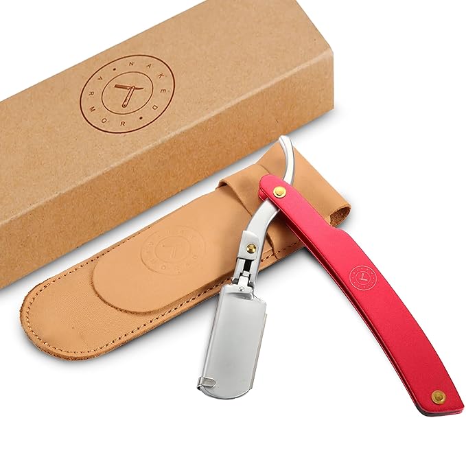 Best Shavette Straight Razor - Replaceable Blade Straight Razor Metal Handle Shavette No Stropping or Honing Needed Great For Beginners Starter Blade Hygienic Close Shave Leather Case
