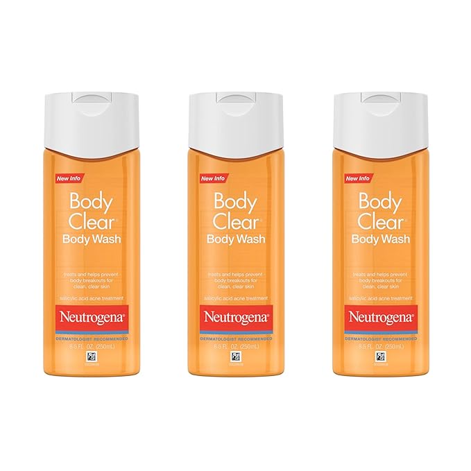 Neutrogena Body Clear Acne Body Wash 2% Salicylic Acid Acne Medication Oil-Free &amp Glycerin for Breakouts on Back Chest &amp Shoulders Non-Comedogenic Gentle on Skin Unscented 8.5 Fl Oz 3