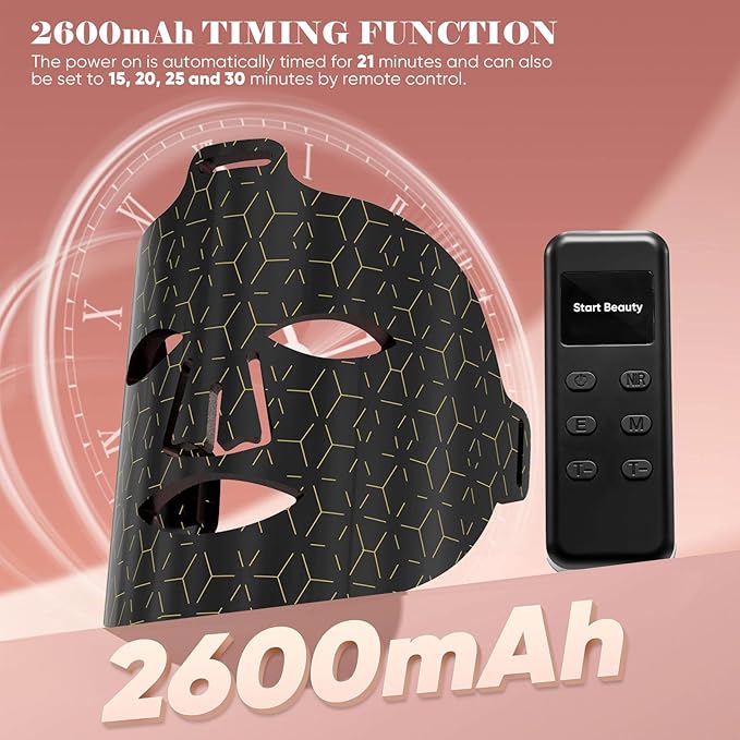 Red Light Therapy for Face 8 Modes Portable Led Face Mask Light Therapy with Remote Near-Infrared 850nm Wavelength with Timing Function for Anti-Aging Skincare at Home Travel