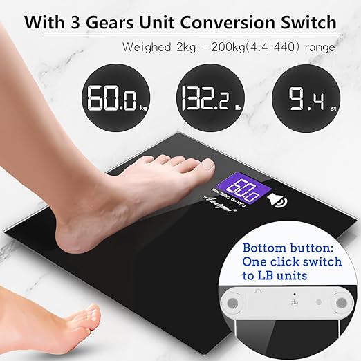 440 lb Large LCD Screen Talking Scales for Body WeightLoud and Clear Voice Talking Scales for Visually Impaired Talking Bathroom Scale Includes Batteries &amp Anti Slip Pad