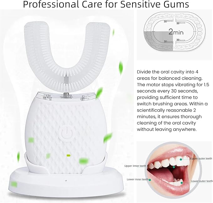 Ultrasonic Toothbrush U-Shaped Toothbrush with Automatic Brushing Technology - 360° Fast-Cleaning whitening Toothbrush Gentle on Teeth Innovative Design Suitable for Everyone