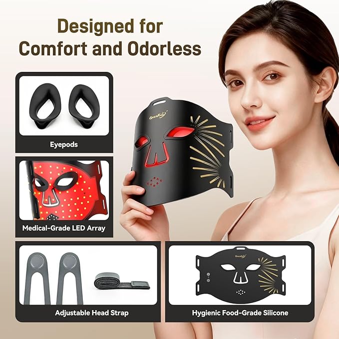 HSA FSA Gracekey Red Light Therapy for Face 4-in-1 Colors LED Facial Light Therapy Mask Dual 2000mAh Rechargeable Light Therapy with Timer for Home Use