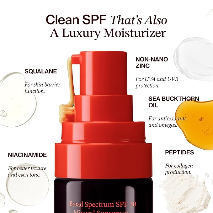 The One Daily Sun Cream SPF 30 – Hydrating Facial Sunscreen with Zinc Niacinamide Squalane &amp Sea Buckthorn | Mineral Daily Sun Protection for Face &amp Neck Sensitive Skin Safe 1 oz