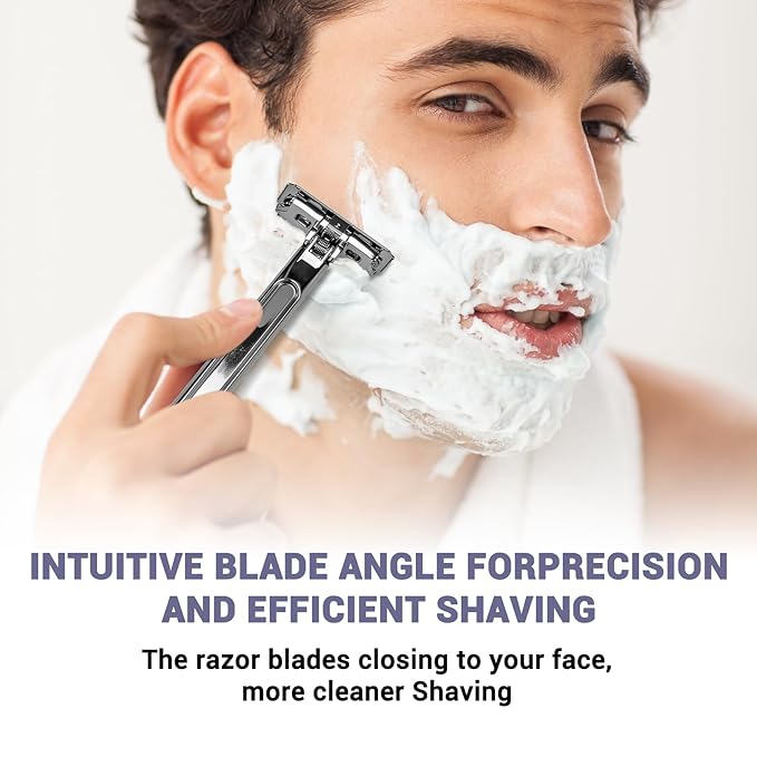 Adjustable 2-Blade Safety Razor Set with Magnetic Head for Men Women - with 10 Blades Shave Brush - Precision Shaving Reusable &amp Plastic-Free Shaver for Beard Head Leg Shaving
