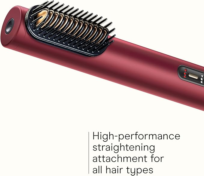 Infiniti PRO CONAIR 5-in-1 Hair Drying Wand Straightener and Styler Ionic All-in-One Digital Motor Blow Dryer Includes 4 High-Performance Attachments Cherry Red