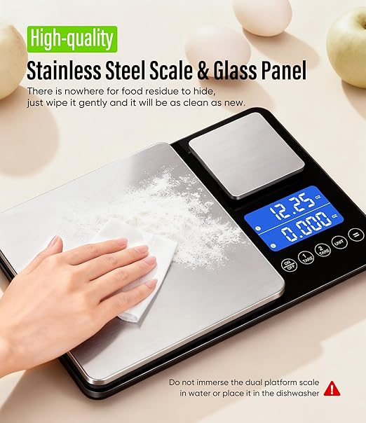 Digital Dual Platform Kitchen Scale 33 lb Large &amp 1.1 lb Mini Food Scale with Dual-Line LCD Display Stainless Steel High Precision for Baking Cooking and Meal Prep