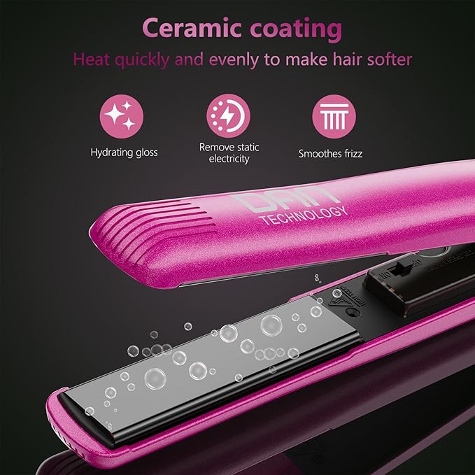 Dan Technology 2-in-1 1 Ceramic Flat Iron: Dual Voltage Adjustable Temperature Professional Straightener for Black Hair