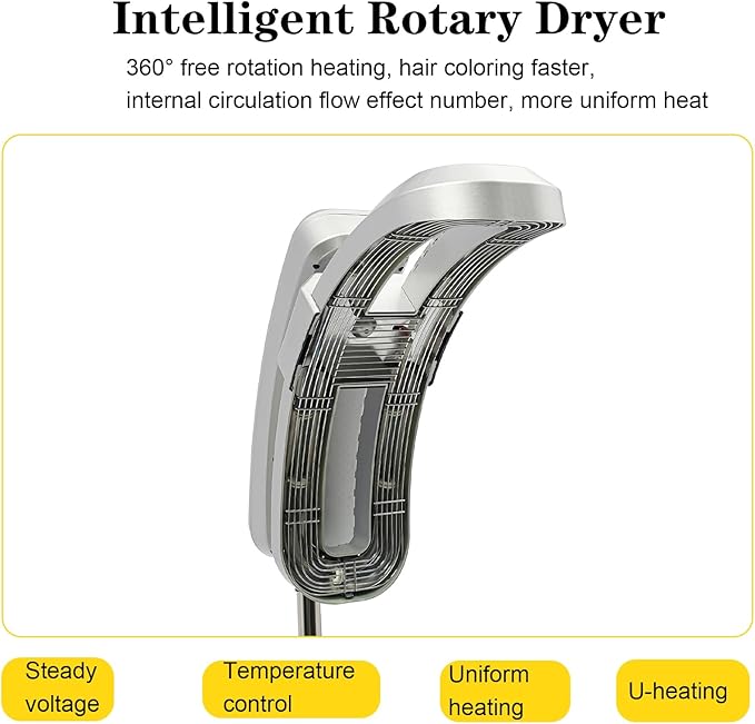Standing Hair Dryer Adjustable Vertical Hairdressing Heater Professional Salon Equipment With Rolling Wheels | 360° Rotating Head | Intelligent Temperature &amp Time Control | Adjustable Angle | Si