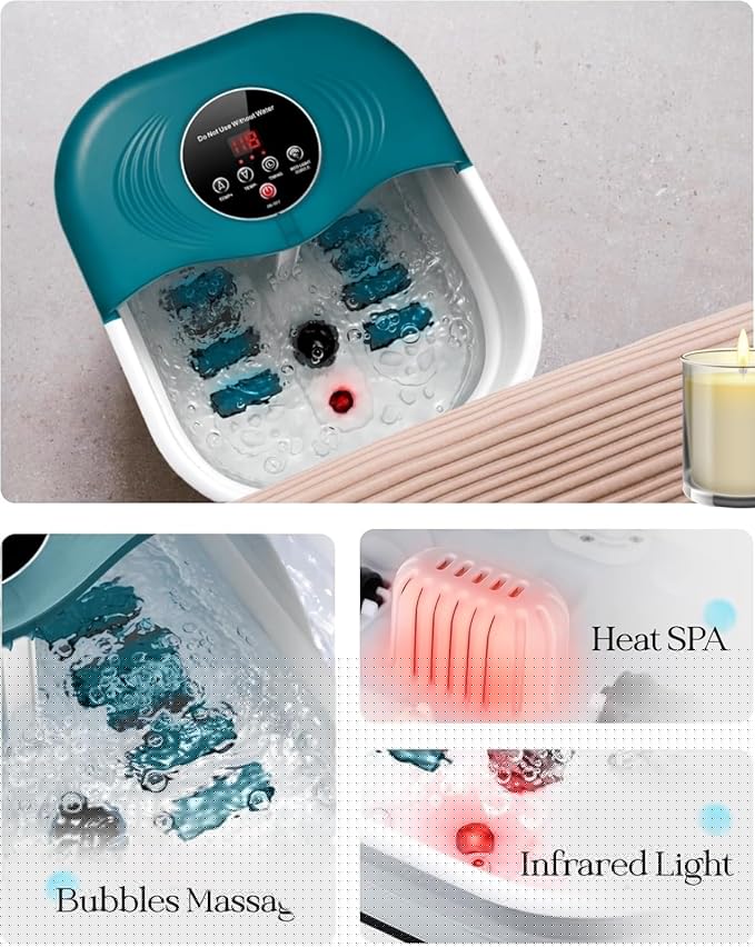 Foot Spa Bath Massager with Heat Bubble Jets Red Light &amp Timer Pedicure Foot Spa with 95-118℉ Temperature Control 8 Shiatsu Rollers Pumice Stone Gift for WomenMenDad