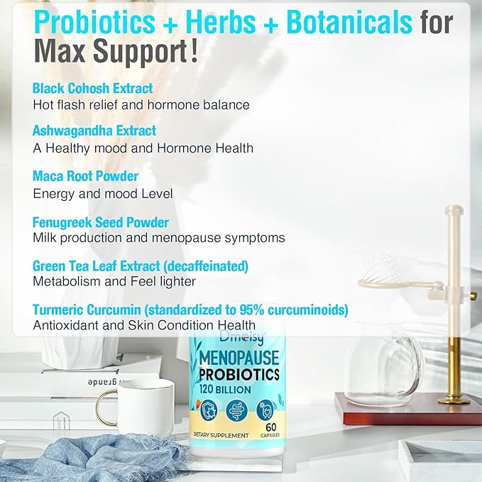 120 Billion CFU Probiotic - Menopause Support Probiotics for Women Natural Menopause Probiotic Supplement for Hot Flashes Night Sweats Mood Swings Hormone Balance Gut &amp Immune Health- 120 Caps