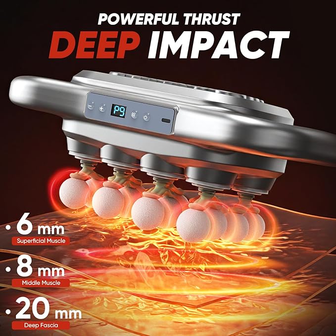 Deep Tissue Massage Gun for Athletes – 16 Heads 9 Speeds &amp 3 Smart Modes Ultra-Quiet Brushless Motor Type-C Rechargeable (1800mAh) Ergonomic Handheld Percussive Massager for Back Legs Arms