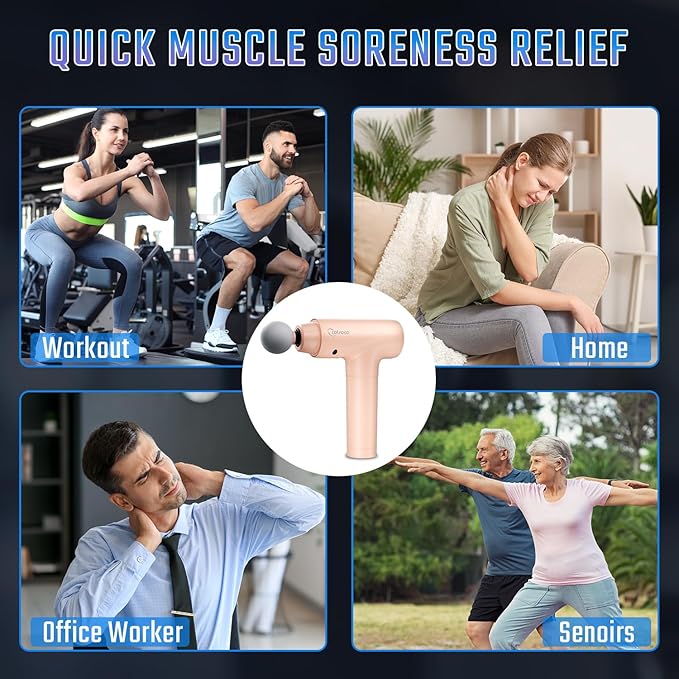 cotsoco Massage Gun Deep Tissue Muscle Massage Gun with 9 Attachment Heads 20 Speeds &amp Silent Brushless Motor for Pain Relief Handheld Percussion Back Massager Gun for Athletes(Pink)
