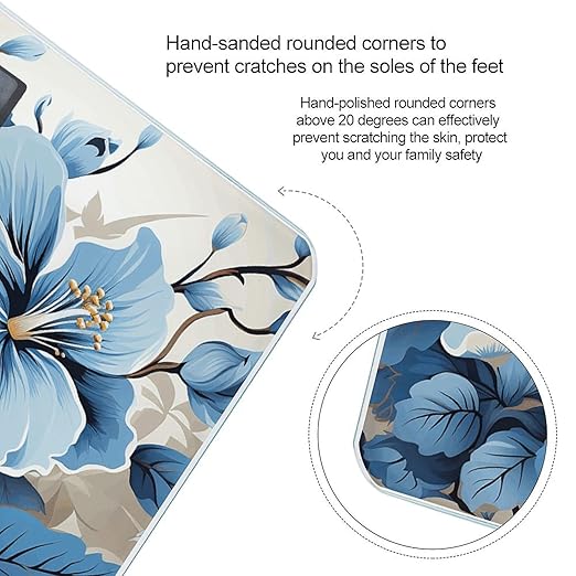 Blue Hibiscus Flower Bathroom Scale for Body Weight LCD Display Digital Bathroom Scale Tempered Glass Bathroom Weight Scales Fashion Smart Scales for Home Bedroom 400 Lb