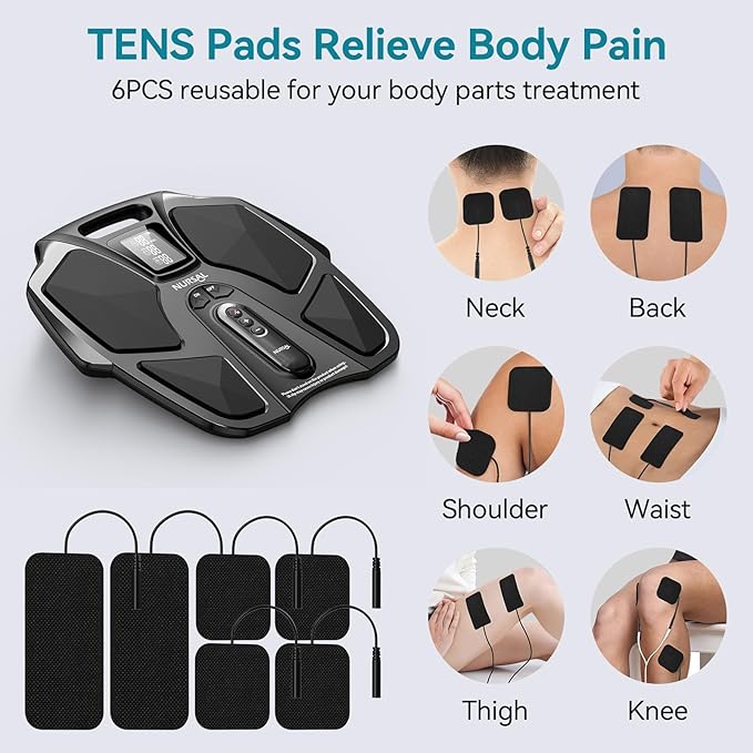 NURSAL EMS Foot Massager for Neuropathy Electric Muscle Stimulator for Feet &amp Legs Circulation TENS Unit for Feet with 6 Reusable Pads Wireless Remote with 90 Adjustable Intensity Levels