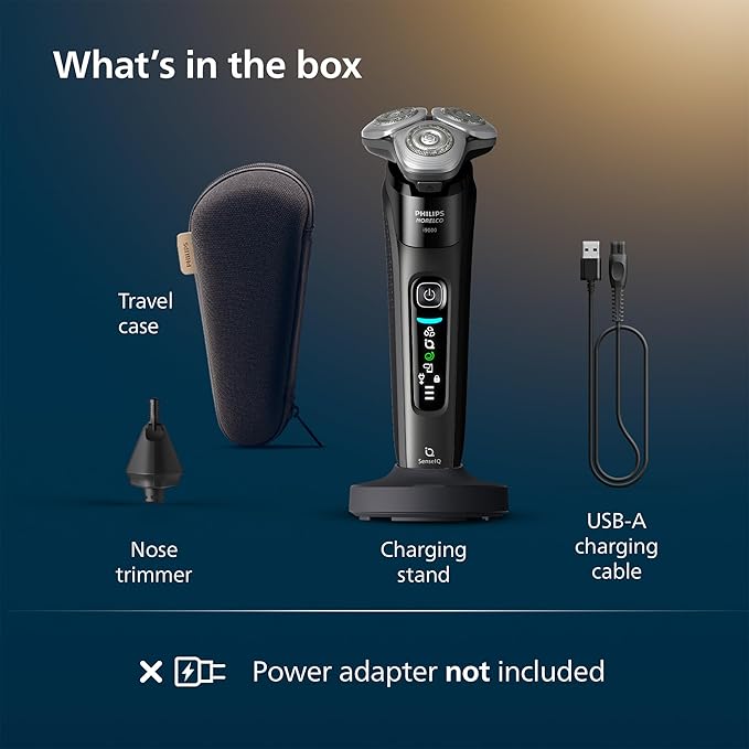 Philips Norelco Shaver i9000 Wet &amp Dry Electric Shaver Ink Black SenseIQ Technology Triple Lift &amp Cut System 360 Rotating Dual SteelPrecision Precision Blades Nose Trimmer Model X9000/9