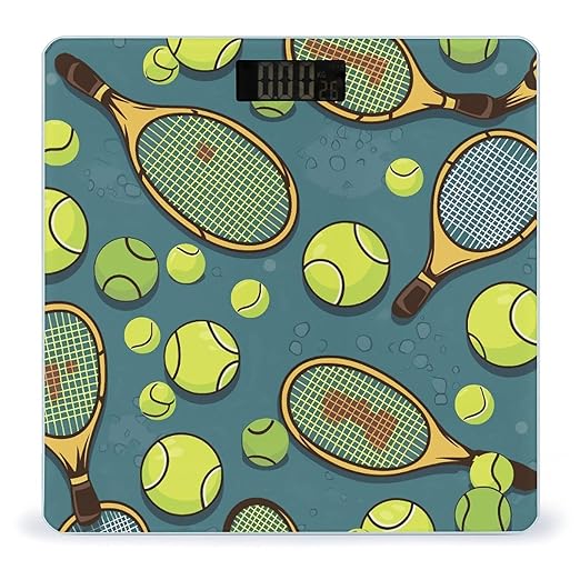 Digital Bathroom Scale for Body Weight Scale with Bright LCD Display High Accuracy Step-On Technology Auto On/Off Funny Tennis Racquets and Tennis Balls Digital Scales 400 Lbs /180kg