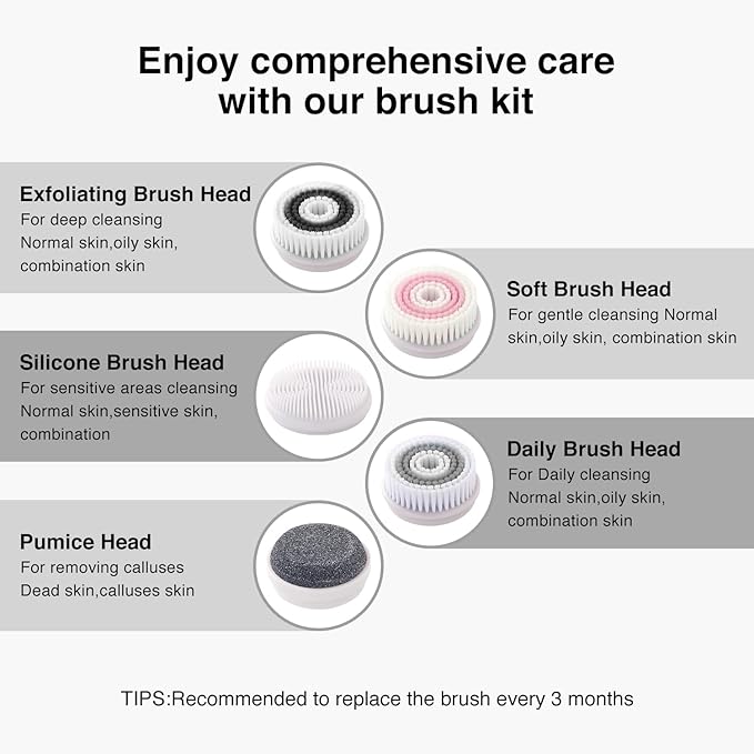 Face Scrubber ExfoliatorFacial Cleansing Brush Rechargeable IPX7 Waterproof with 5 Brush HeadsElectric Face Spin Brush for Exfoliating Massaging and Deep Cleansing (Black+Gold)