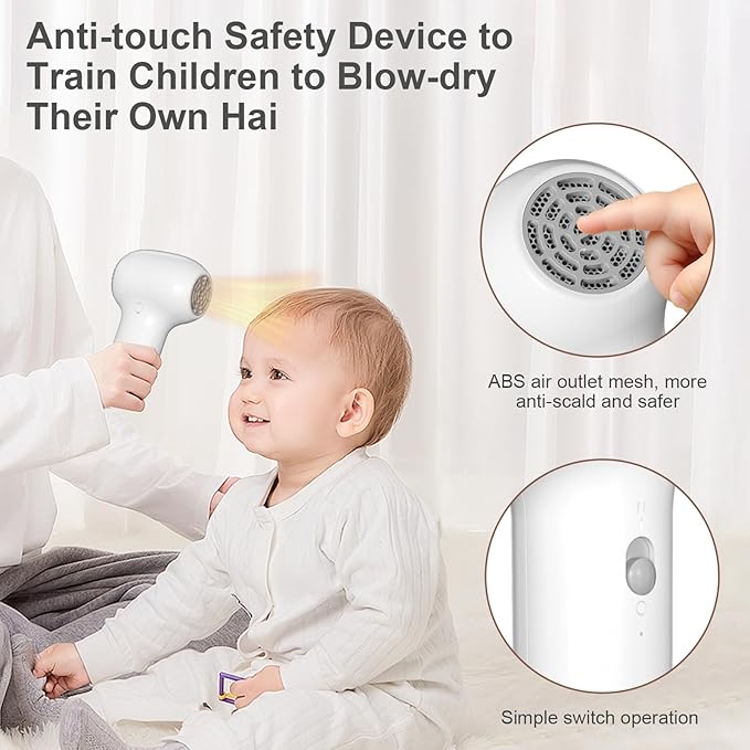 Cordless Hair Dryer for Baby Kids Model with Charging Base Gentle Airflow Mini Hair Dryer Portable Travel Design Small Dryer for Infant Delicate Skin