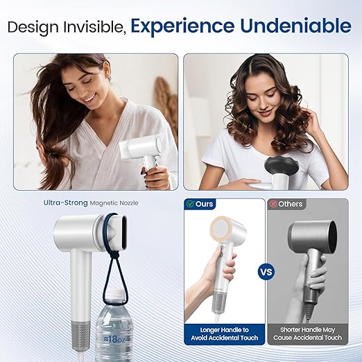 Hair Dryer with 110000 RPM High Speed 1400w Motor for 1-5min Fast Dry 3 Heat/Cool Wind Level &amp 49db Low Noise1.5 Billion Plasma &amp Travel Blow Dryer