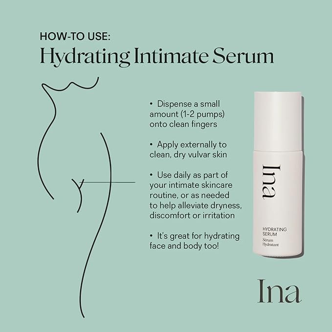 Ina Hydrating Intimate Serum - Hyaluronic Acid Intimate Moisturizer for Feminine Dryness &amp Vulvar Hydration - Fragrance-Free Gel Serum for Sensitive Skin - Gynecologist Developed - 1.7 fl oz