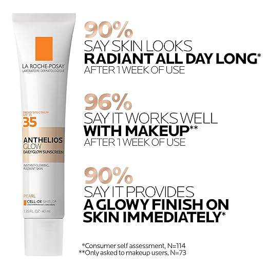 La Roche-Posay Anthelios Glow Tinted Sunscreen for Face with SPF 35 Broad Spectrum Protection For All Skin Types Including Sensitive Skin 24Hr Hydration Lightweight &amp Fast Absorbing Glowy Fin