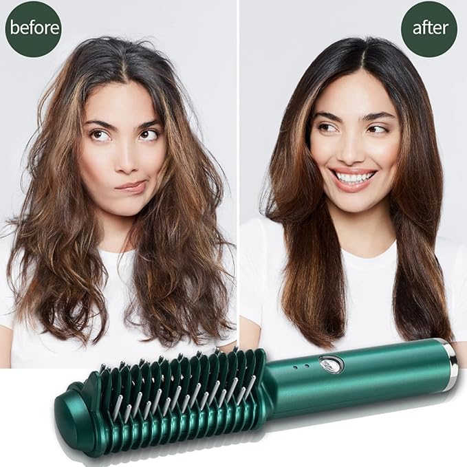 Cordless Hair Straightening Curling Brush Evenly Quickly Heating USB Rechargeable Styling Tool Portable Silky Ceramic Plates Flat Iron Hot Straightener for Women Home Salon