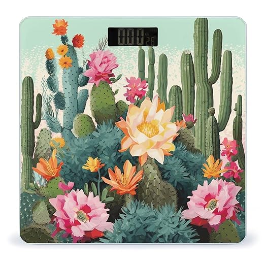 Digital Bathroom Scale for Body Weight Scale with Bright LCD Display High Accuracy Step-On Technology Auto On/Off Summer Floral Cactus Digital Scales 400 Lbs /180kg