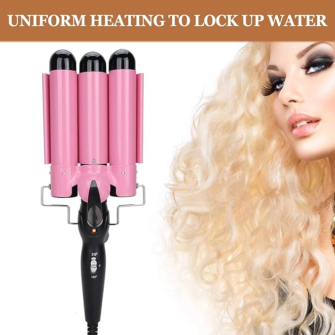 3 Curling Iron Wand 1 Inch Ceramic Tourmaline Triple Barrels Hair Crimper Beach Waving Styling Tools with Temperature Adjustment and Dual Voltage for All Hair