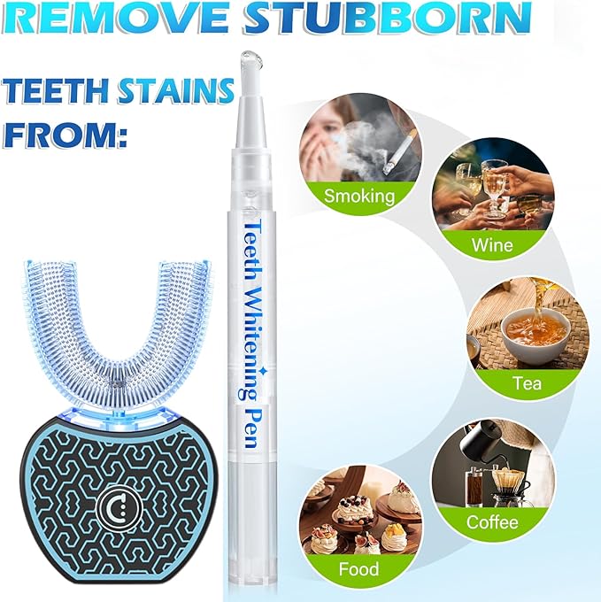 Automatic ToothbrushSonic Glow Toothbrush Teeth Whitening KitSonic BrushEquipped with Two Replacement Brush Heads (Black-Blue)