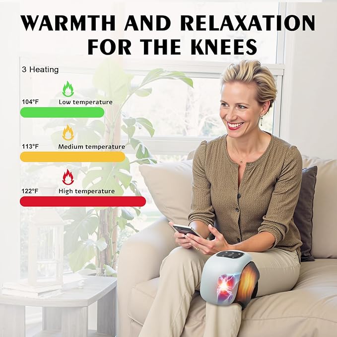 Knee Massager with Heat LED Screen and Vibration Cordless Knee Massager with Adjustable Straps and Timer