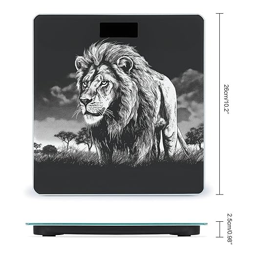 Lion Black and White Illustration Bathroom Scale for Body Weight LCD Display Digital Bathroom Scale Tempered Glass Bathroom Weight Scales Fashion Smart Scales for Home Bedroom 400 Lb