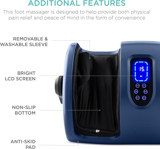 Best Choice Products Heated Shiatsu Foot Massager for Pain Relief Plantar Fasciitis Neuropathy Blood Circulation w/Compact Design - Navy Blue
