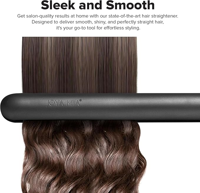 JOYA MIA Diva 1 Ceramic Hair Straightener - Portable Lightweight &amp Compact Flat Iron with Rubberized Coating &amp Automatic Shut-Off Travel-Friendly for All Hair Types - Heats Up to 450F Bla