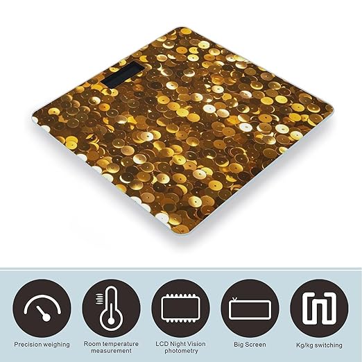 Gold Sequin Sparkle Scale for Body Weight Digital Bathroom Scale Toughened Glass High Precision Scales for Body Weight with Large LCD Backlight Display Weight Scales